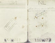 Ben_paspoort_dl6 Laatste pagina;'s van paspoort ome Ben. Geheel onbekend is de rechter pagina waar iets van een bank met nummers op staat. 18 december 1950 is vÃ³Ã³r de afreis,...
