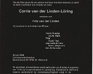 rouwkaart Rouwkaart Sterfdag Corrie van der Linden - Loring